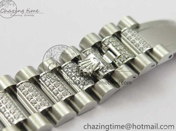 MiroTime 0128 Day-Date 36mm 128239 SS Crystal BP Best Edition White MOP Crystal Marker Dial on SS President Bracelet A MoistureWicking 2682